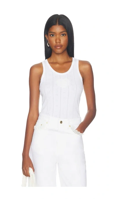 Ganni Compact Pointelle Rib Jersey Tank Top In White
