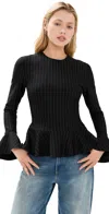 Ganni Compact Stripe Jersey Peplum Blouse Black In Black