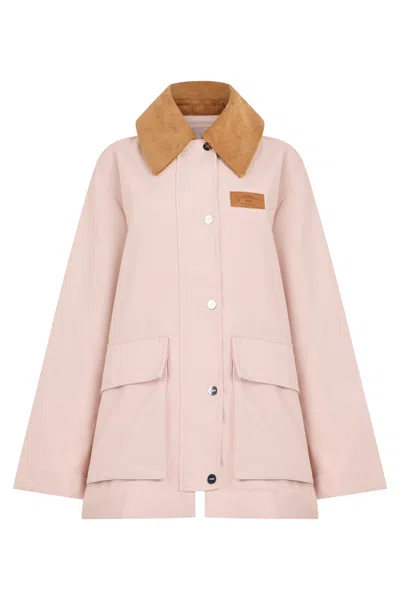 Ganni Contrast Collar Button-front Jacket In Pink