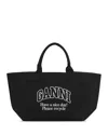 Ganni Black Oversized Canvas Tote In Phantom