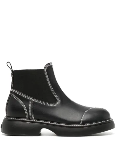 Ganni Black Everyday Low Chelsea Boots In 099 Black