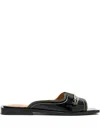 Ganni Patent Butterfly Flat Sandals In Black
