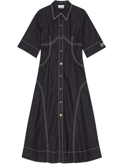 Ganni Contrasting Shirtdress In Black
