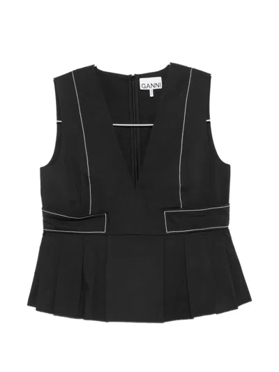 Ganni Contrast-stitch Blouse In Black