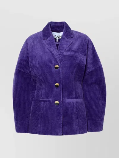 Ganni Cotton-blend Corduroy Blazer In Purple