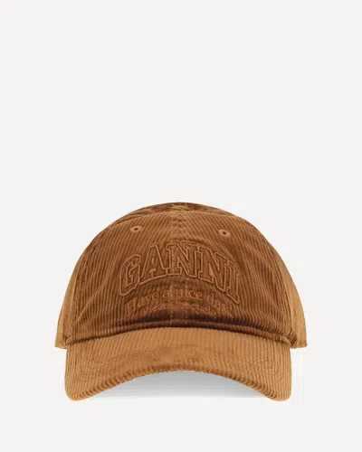 Ganni Corduroy Cap In Marrone