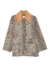 Ganni Leopard Printed Canvas Midi Puffer Jackets Brown In Multi