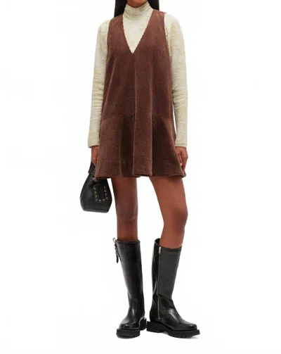 Ganni Seersucker Corduroy V-neck Mini Dress In Chicory Coffee In Brown