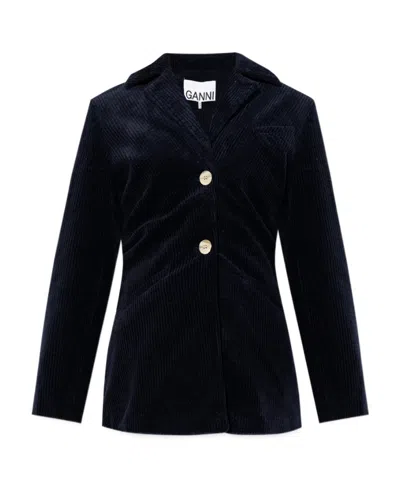 Ganni Corduroy Ruched Jacket In Black