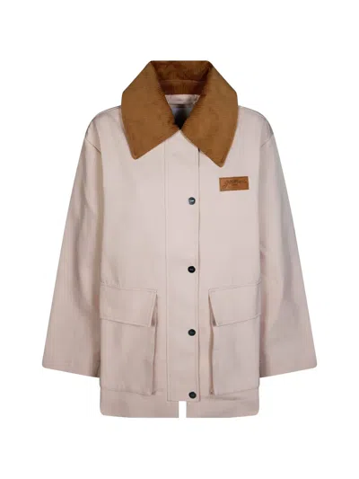 Ganni Corduroy-collar Twill Jacket In Brown