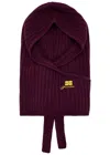 Ganni Core Future Logo-embroidered Wool-blend Balaclava In Burgundy