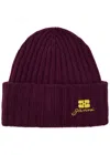 Ganni Core Future Logo-embroidered Wool-blend Beanie In Burgundy