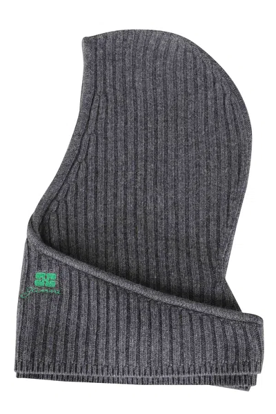 Ganni Core Future Wool Knit Bataclava In Gray