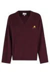 Ganni Burgundy Wool Mix V-neck Jumper In Burgundy