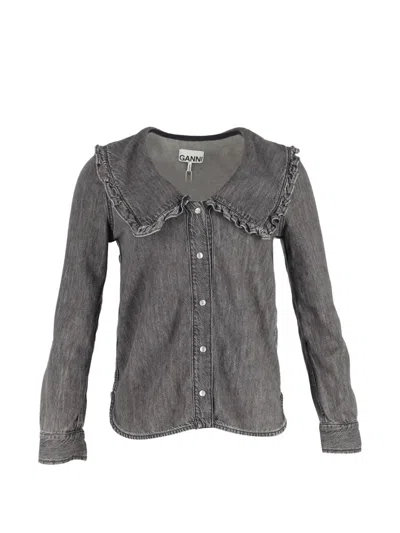 Pre-owned Ganni Core Light Shirt In Gray