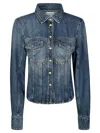 Ganni Shirt With Chest Pockets And Collar In Blue