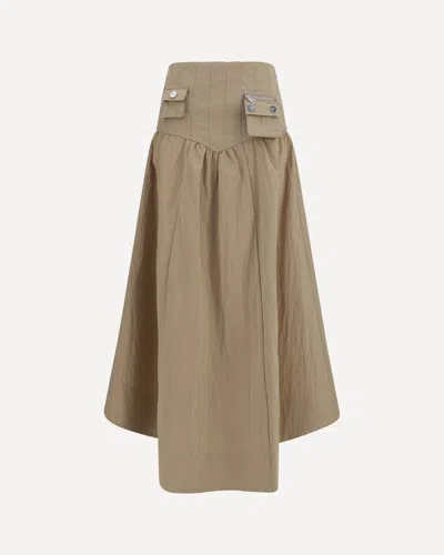 Ganni Corset-detail And Ruched Midi Skirt In Beige