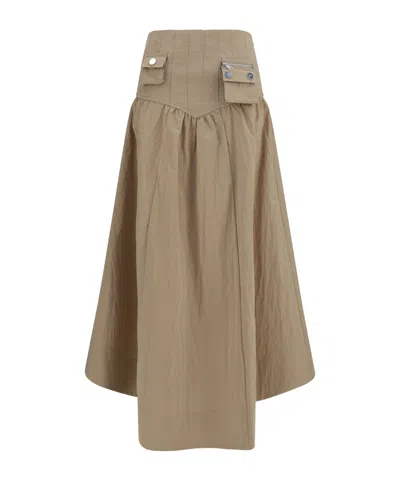 Ganni Corset-detail And Ruched Midi Skirt In Neutral
