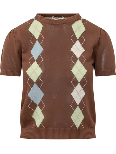 Ganni Cotton Argandle T-shirt In Brown