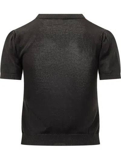 Ganni Cotton Argyle T-shirt In Black