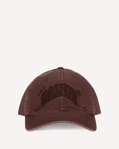 Ganni Cotton Baseball Cap With Embroidered Logo In Bordeaux