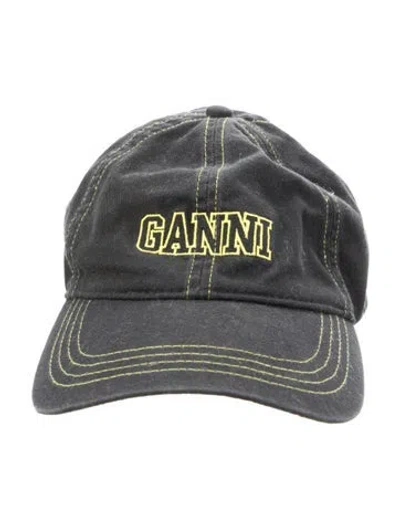 Pre-owned Ganni Cotton Baseball Hat In Green/yellow