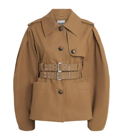Ganni Cotton Belted Workwear Jacket In Multi