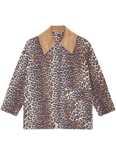 Ganni Cotton Blend Jacket In Animal Print