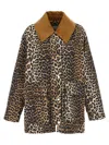 Ganni Leopard Printed Canvas Midi Puffer Jackets Brown In Brown