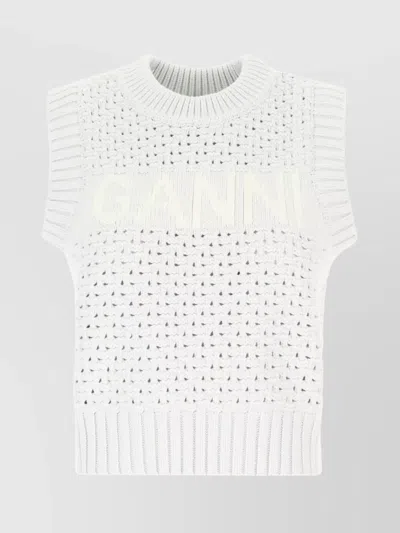 Ganni Cotton Blend Knit Vest In White