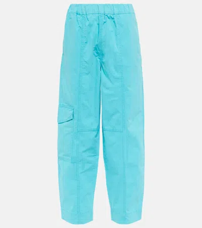 Ganni Elasticated Curve Organic Cotton Trousers - Women's - Organic Cotton/elastane In Blue