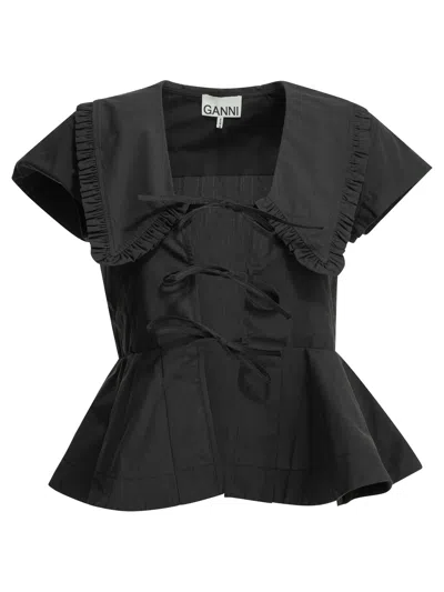 Ganni Cotton Blouse In Black