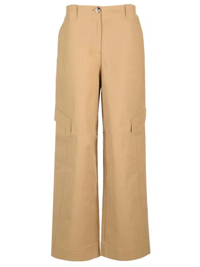Ganni Cotton Canvas Cargo Trousers Beige
