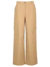 Ganni Cotton Canvas Cargo Trousers Beige