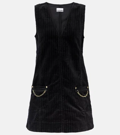 Ganni Cotton Corduroy Minidress In Black
