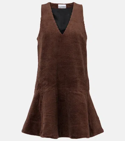 Ganni Cotton Corduroy Minidress In Brown