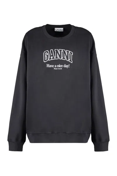 Ganni Cotton Crew-neck Sweatshirt In Grey