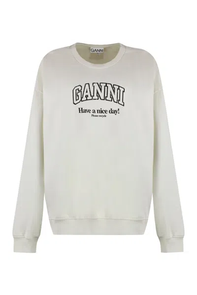 Ganni Cotton Crew-neck Sweatshirt In Ivory