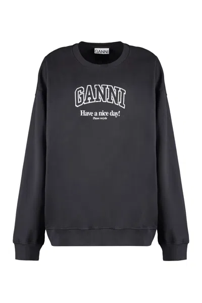 Ganni Cotton Crew-neck Sweatshirt In Phantom