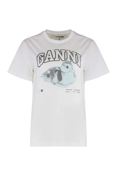 GANNI COTTON CREW-NECK T-SHIRT