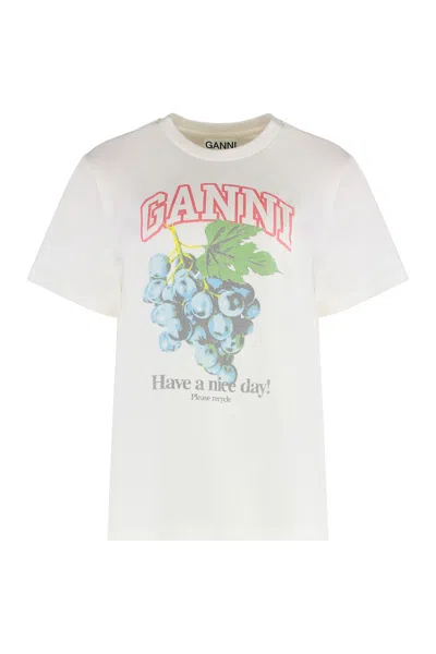 Ganni Off-white Basic Cotton Jersey Grapes Relaxed T-shirt