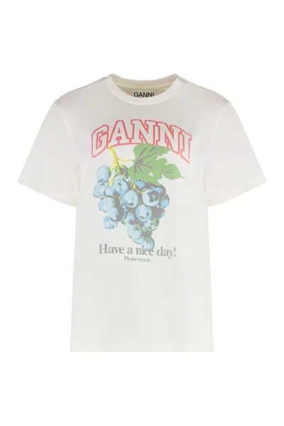 Ganni Grapes Printed Organic Cotton-jersey T-shirt In White