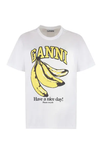 Ganni Banana Cotton T-shirt In White