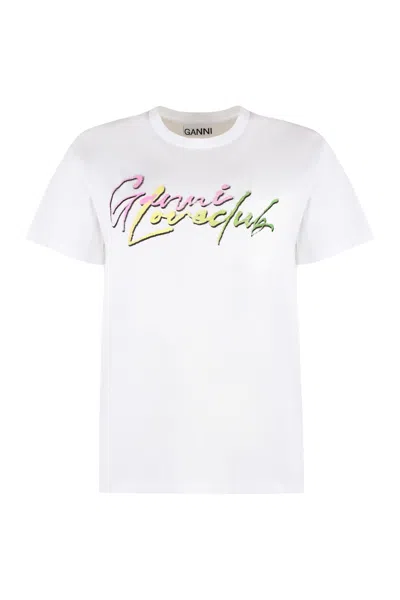 Ganni Cotton Crew-neck T-shirt In White