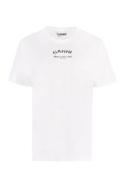 Ganni Cotton Crew-neck T-shirt In White