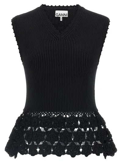 Ganni Cotton Crochet Vest In Black