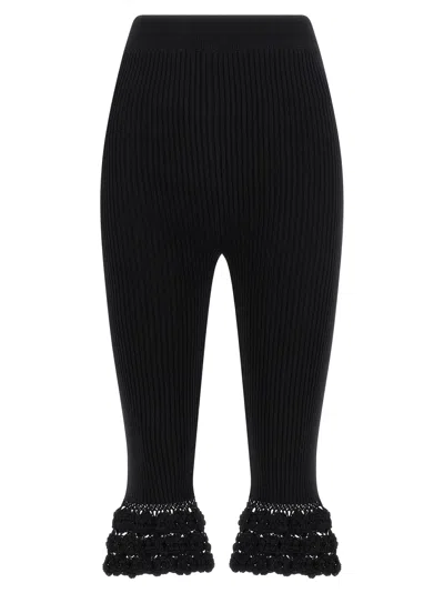 Ganni Fine Cotton Rib Crochet Pant In Black