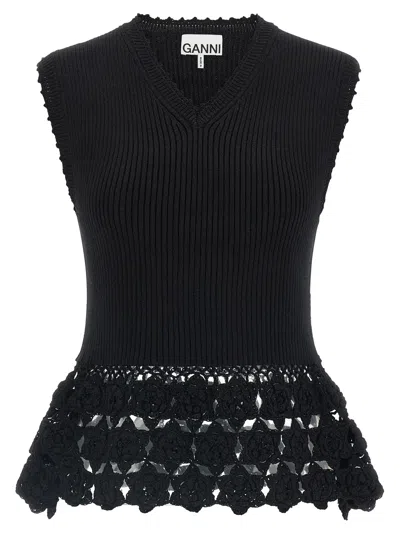 Ganni Organic Cotton Polyamide Vest In Black