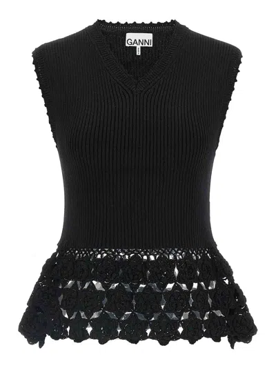 Ganni Cotton Crochet Vest In Black