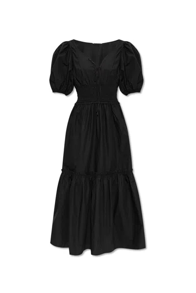 Ganni Black Cotton Poplin Long Smock Dress